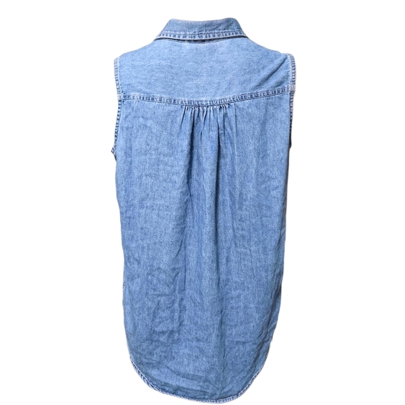 VTG Grannycore Denim Button-Up Vest Wmns M Embroidered Tropical Fish & Seashells - Picture 7 of 12